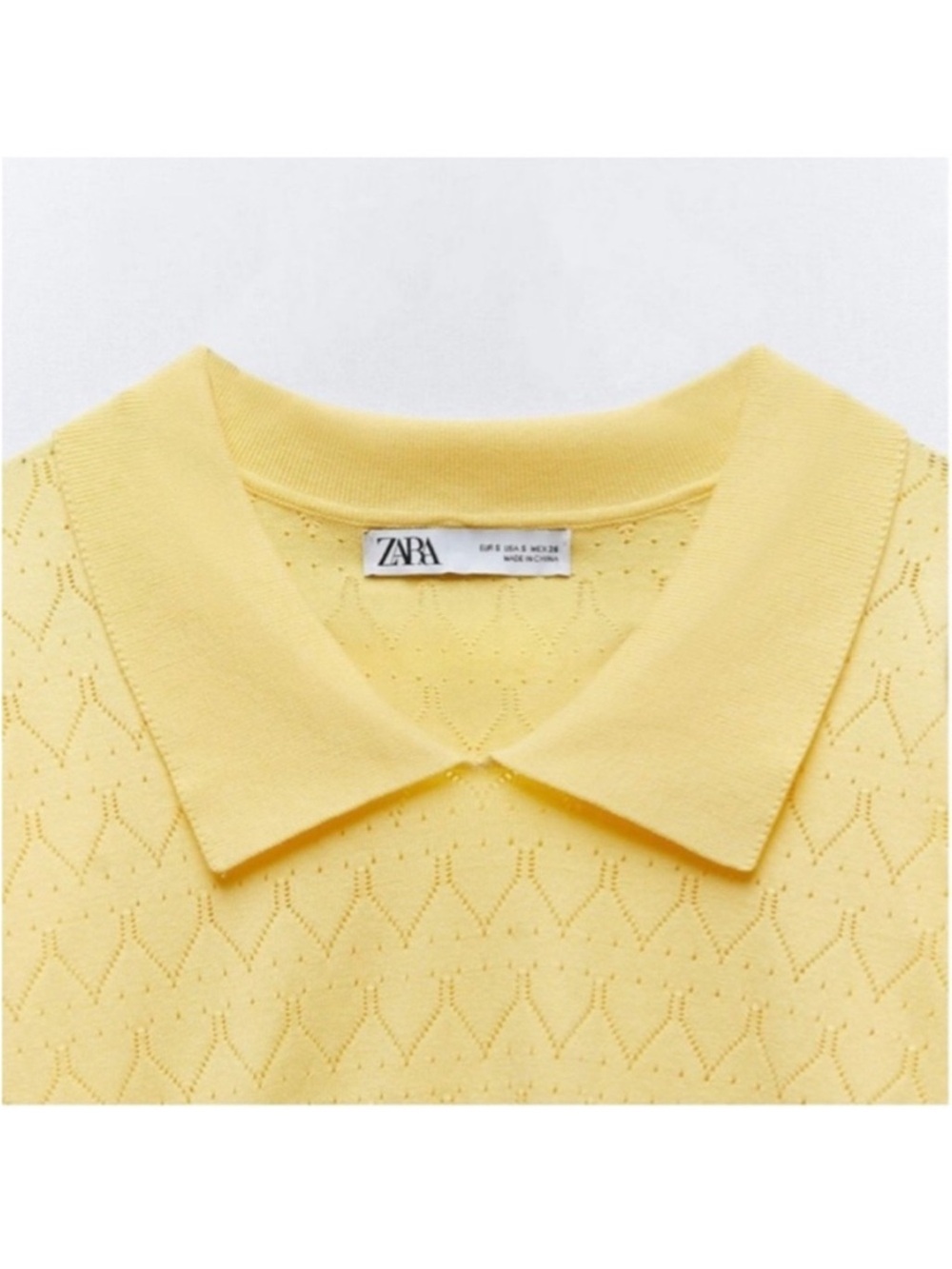 ZARA Womens Pointelle Knit Polo Yellow Size Medium - Picture 9 of 11